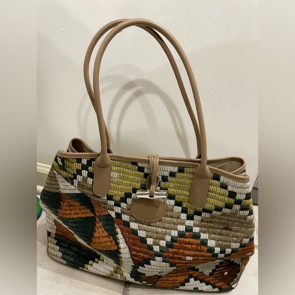 Longchamp Roseau Paniers D'art Shoulder Bag in Lime/Sienna/Multi - Picture 3 of 13
